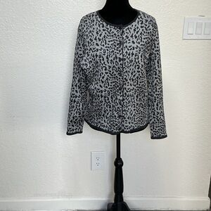 Talbots Black and Gray Leopard Cardigan